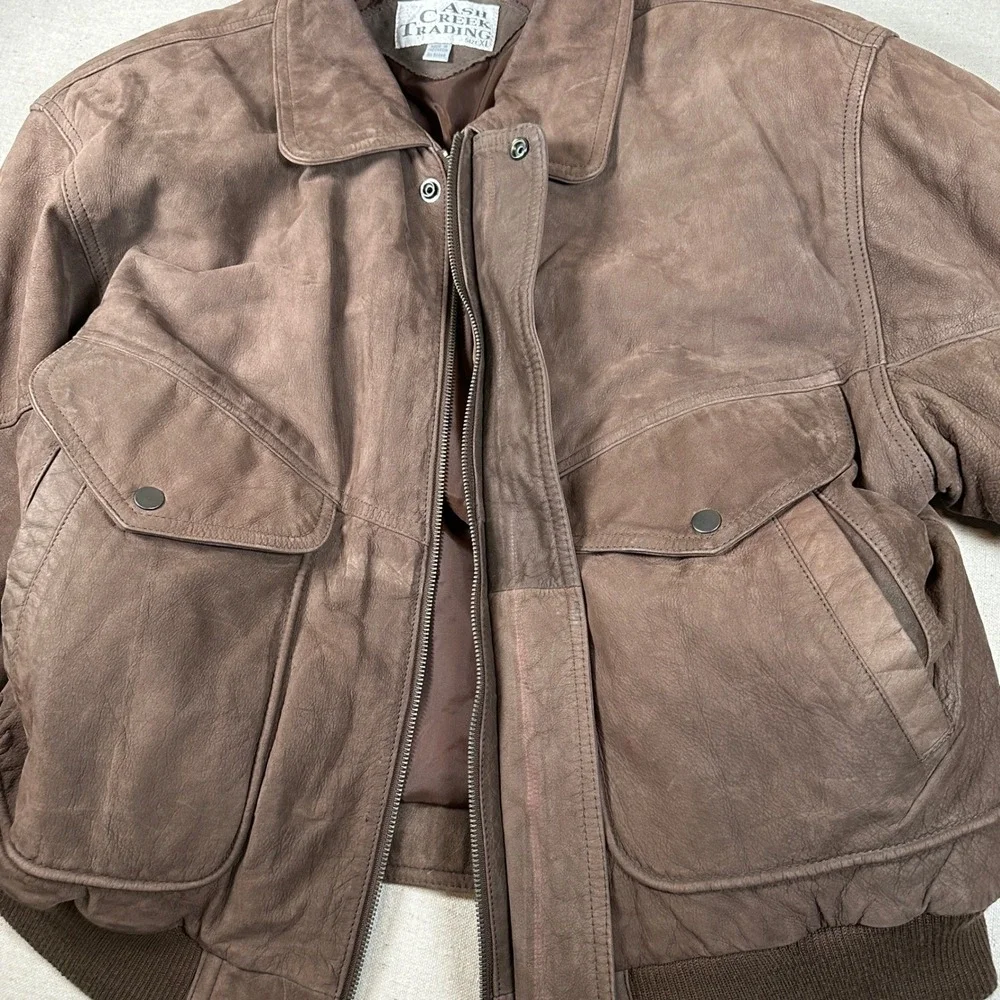 Ash Creek Trading Mens XL‎ Brown Genuine Leather Bomber Flight Jacket Vintage